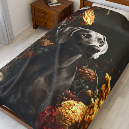 Botanical Weimaraner Plush Blanket