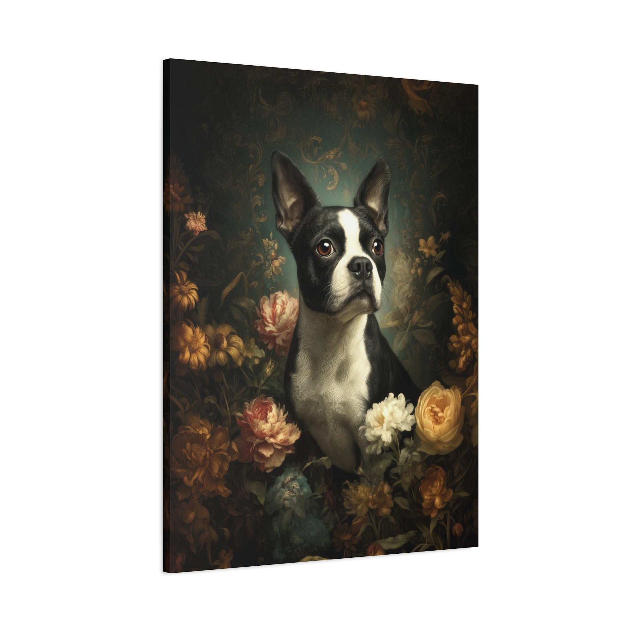 Botanical Boston Terrier Canvas Art