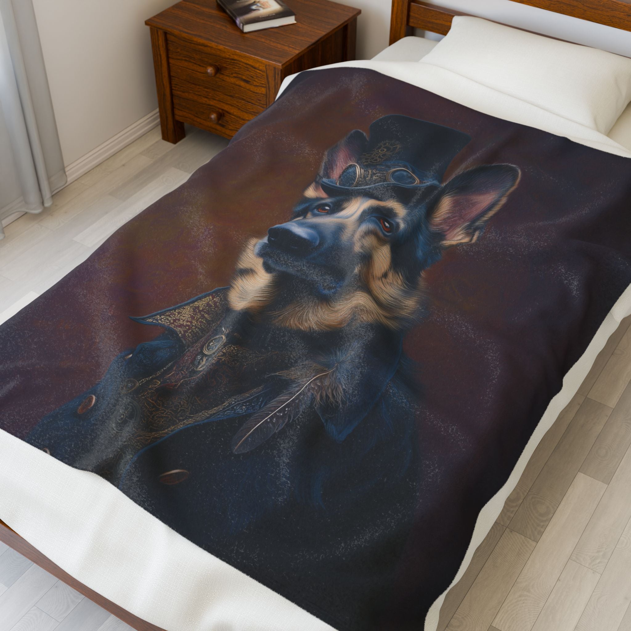 Steampunk German Shepherd Plush Blanket