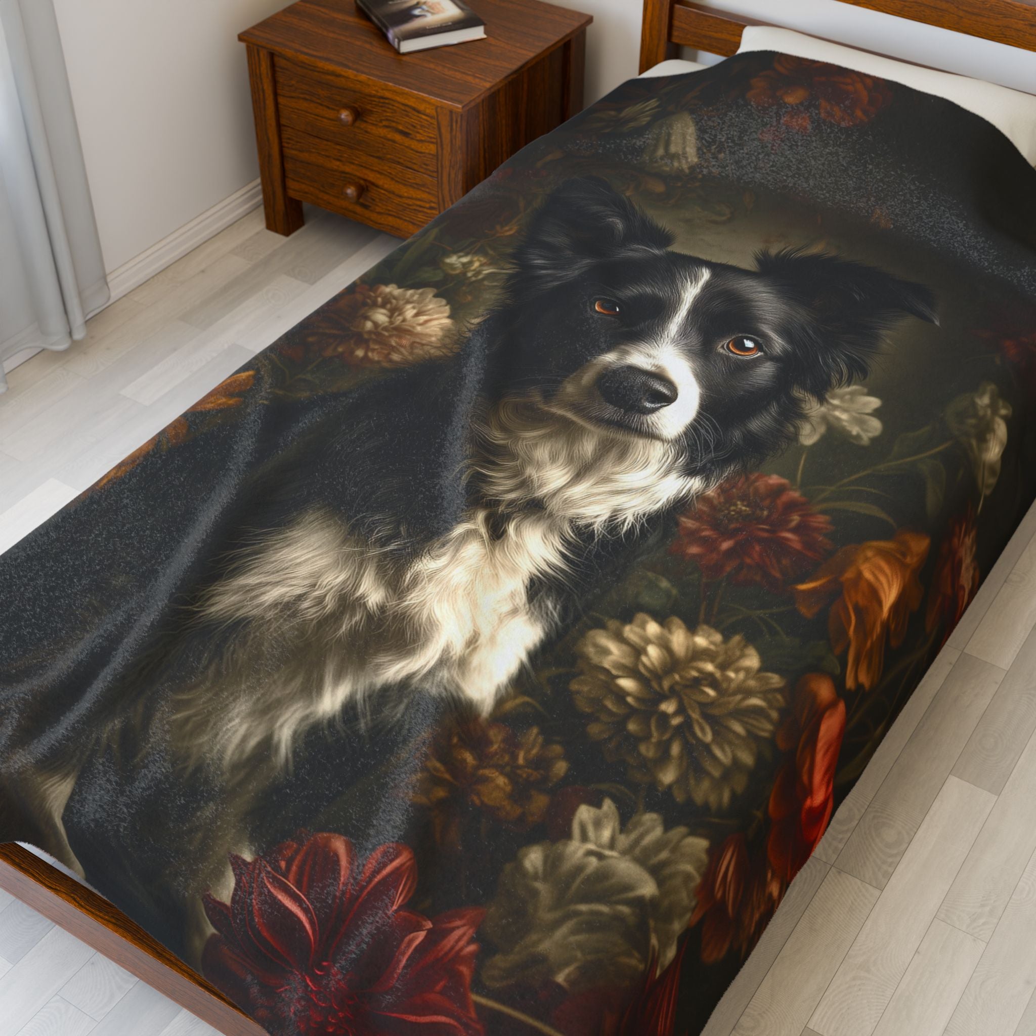 Botanical Border Collie Plush Blanket