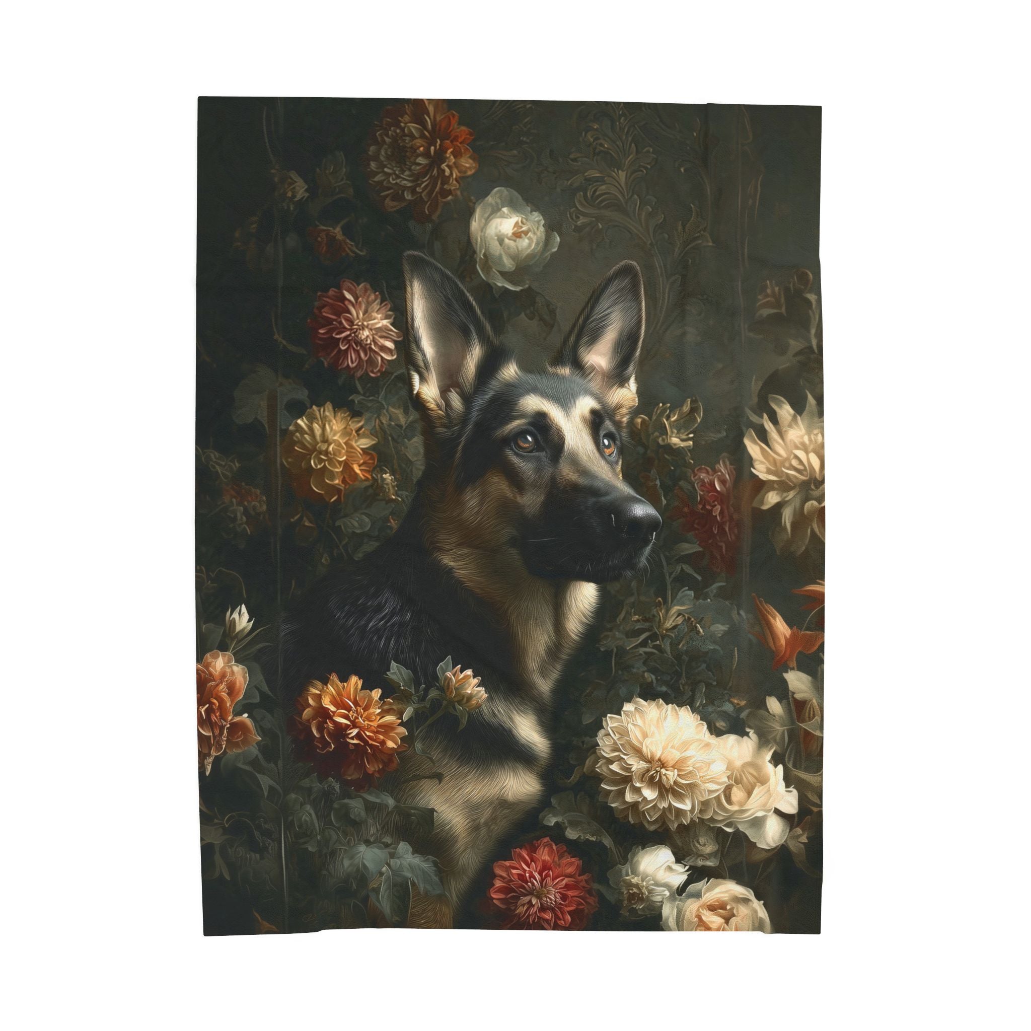 Botanical German Shepherd Plush Blanket