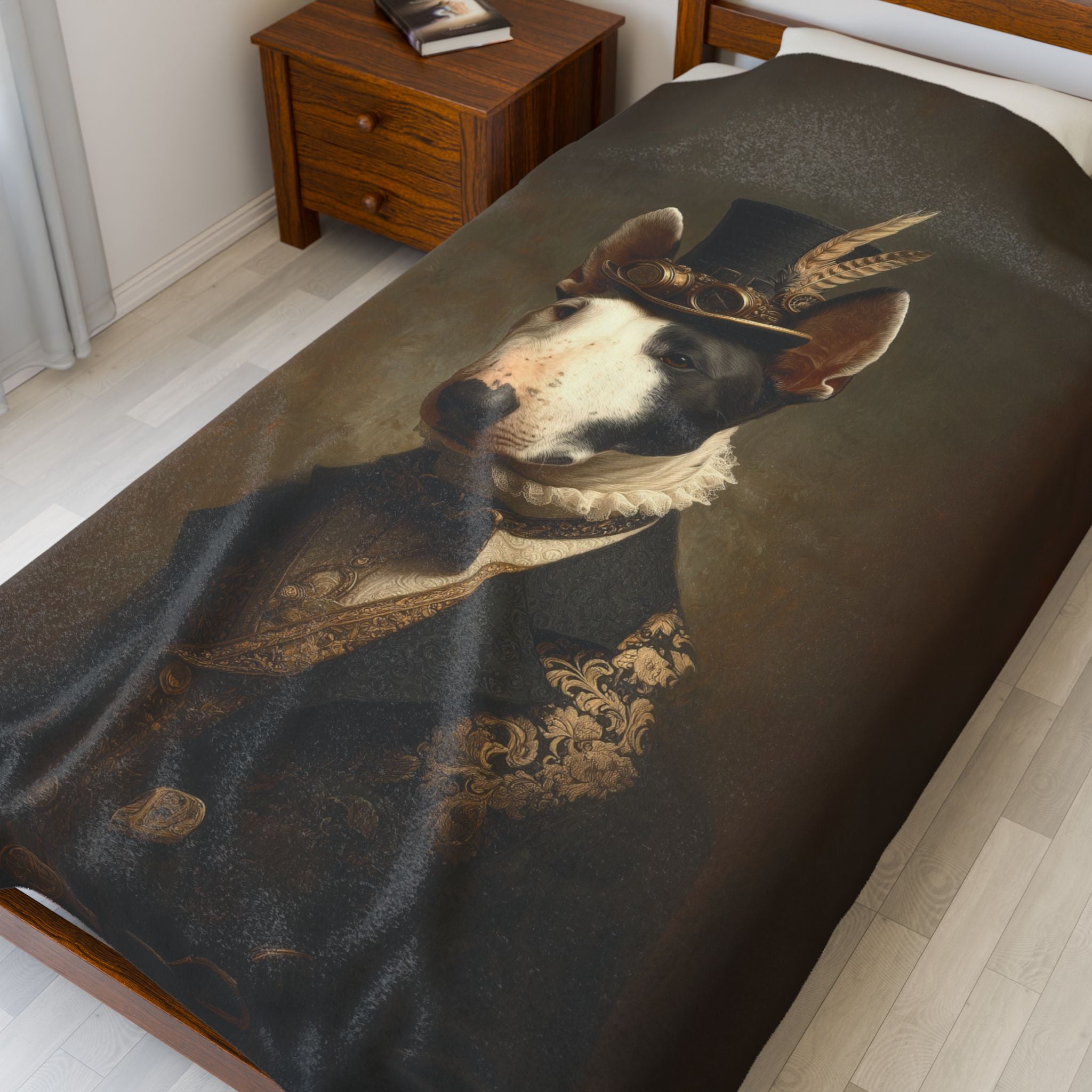 Steampunk Bull Terrier Plush Blanket