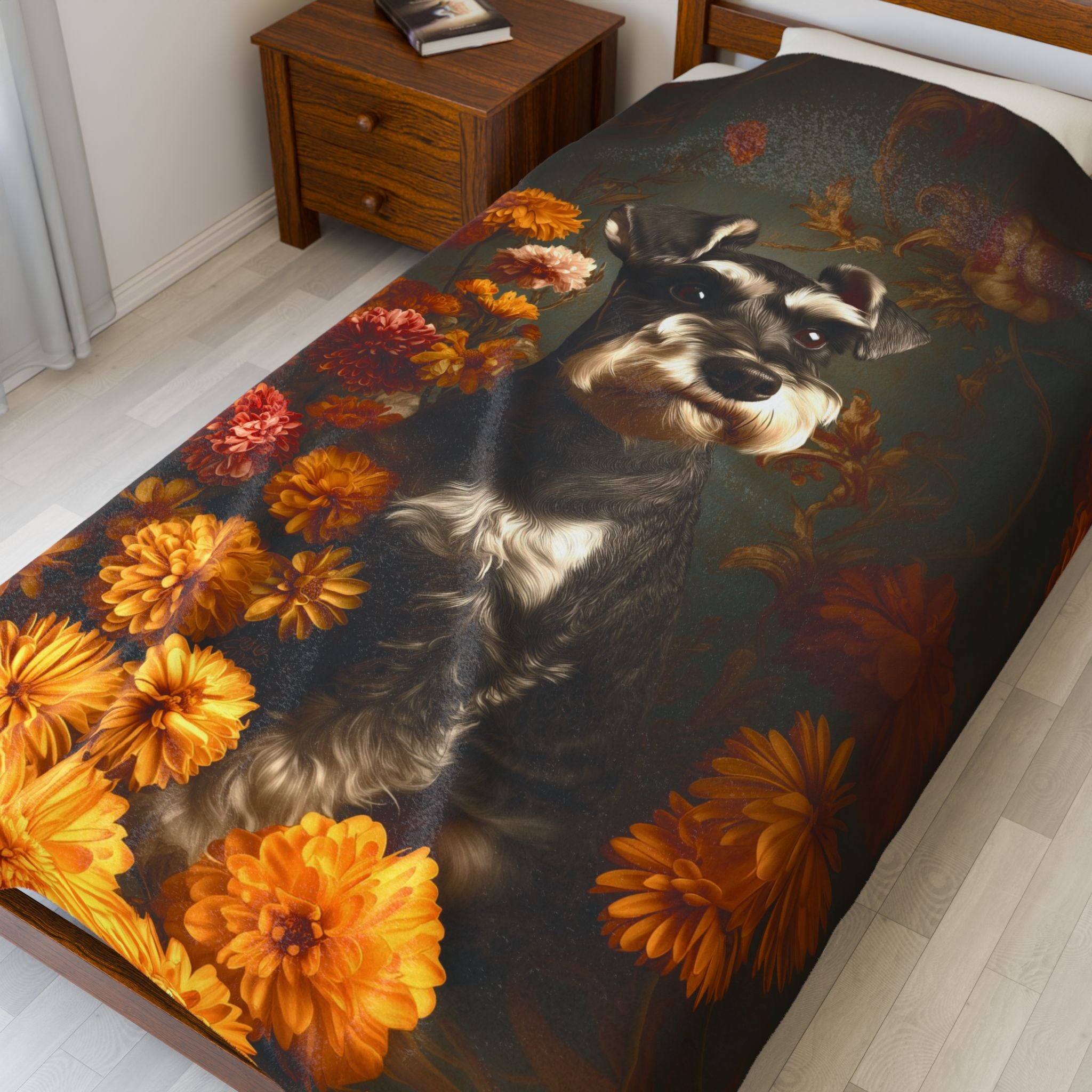 Botanical Miniature Schnauzer Plush Blanket