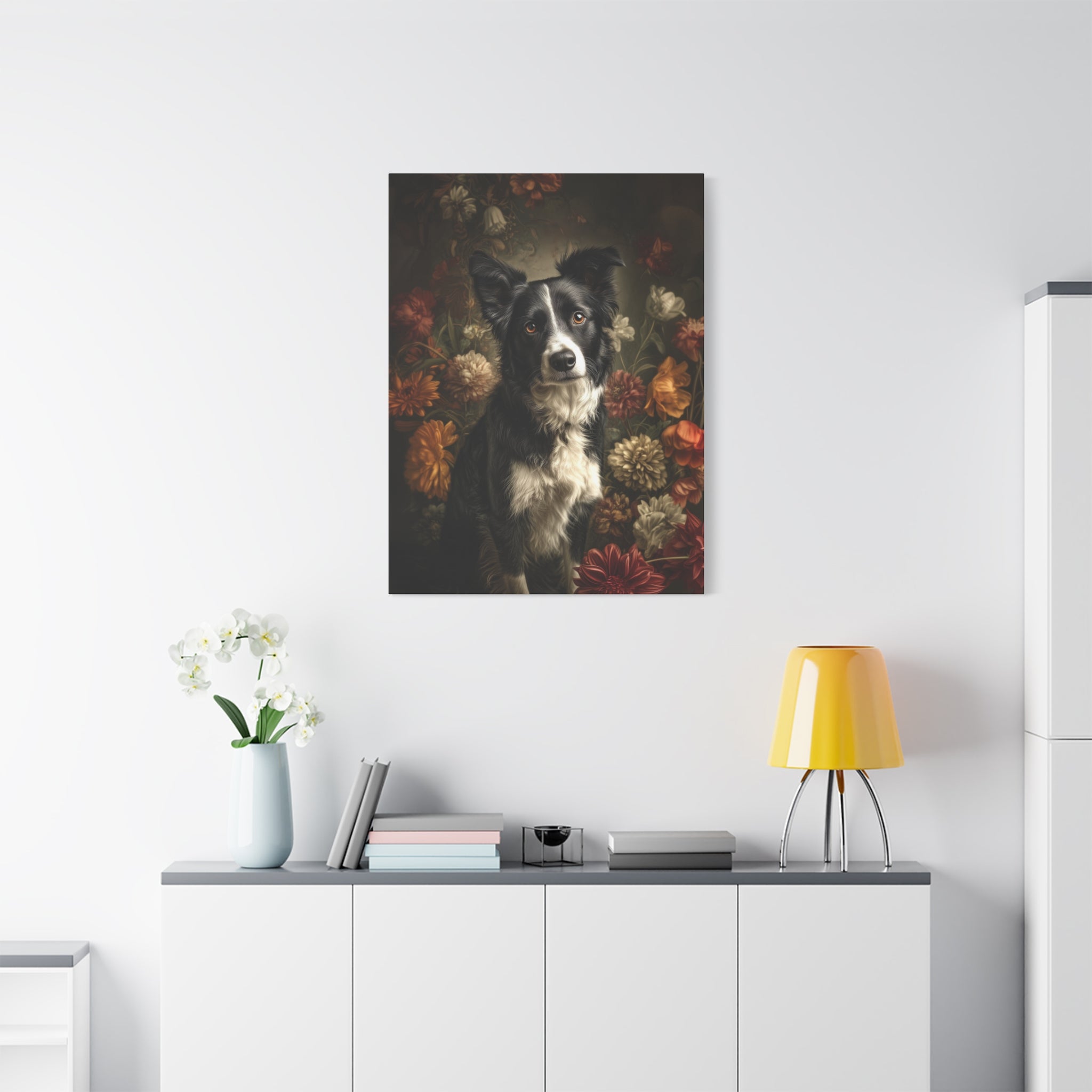 Botanical Border Collie Canvas Art