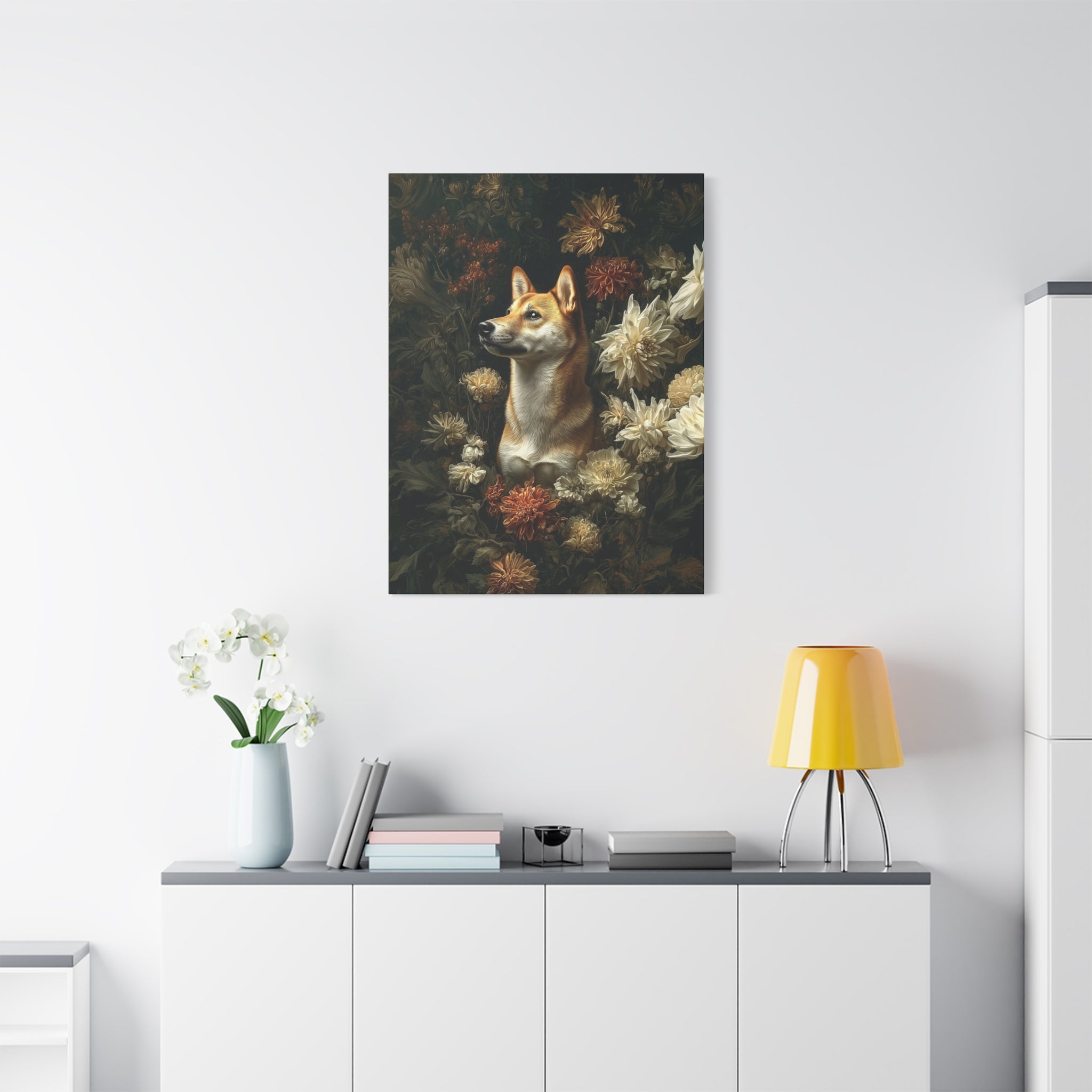 Botanical Shiba Inu Canvas Art
