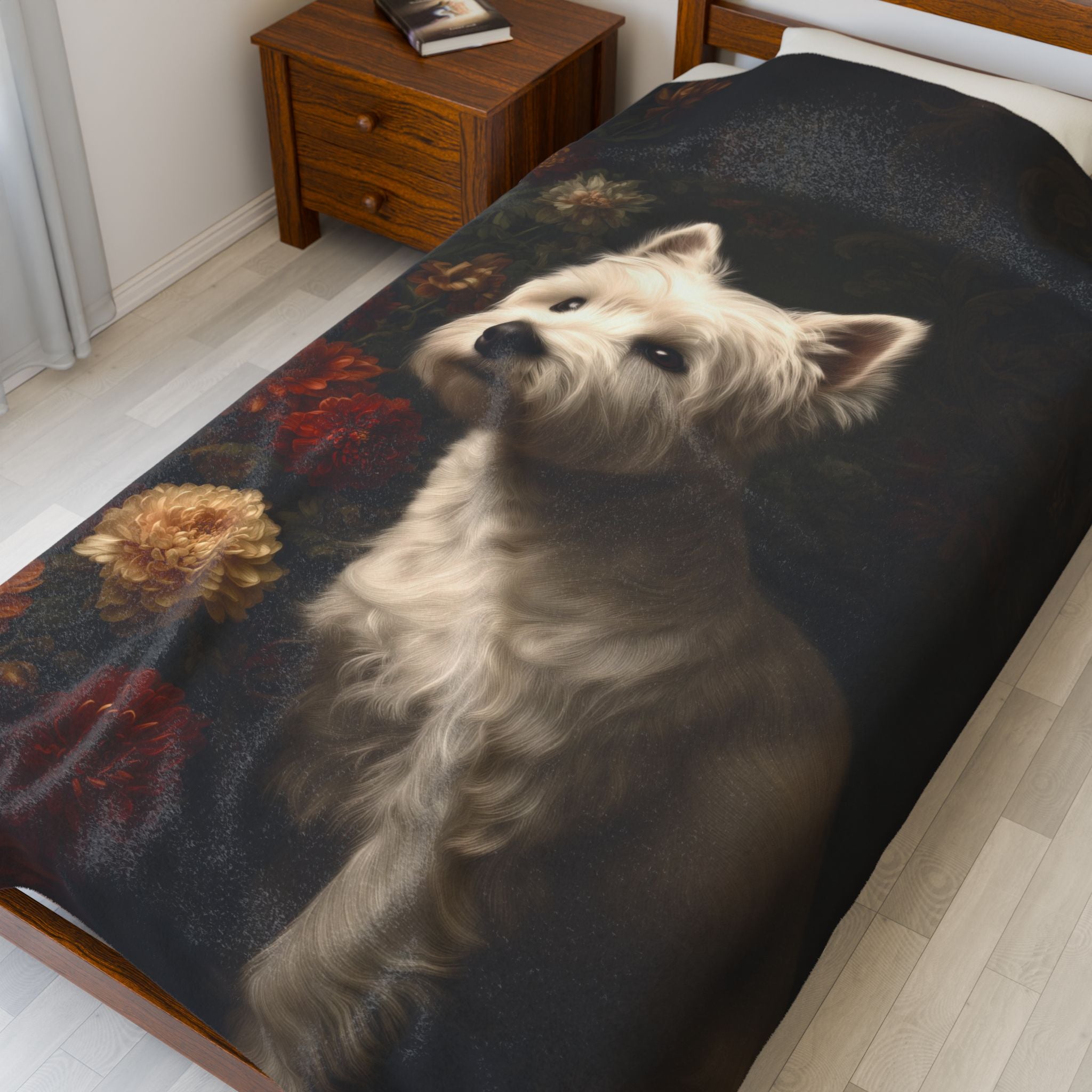 Botanical Westie Plush Blanket