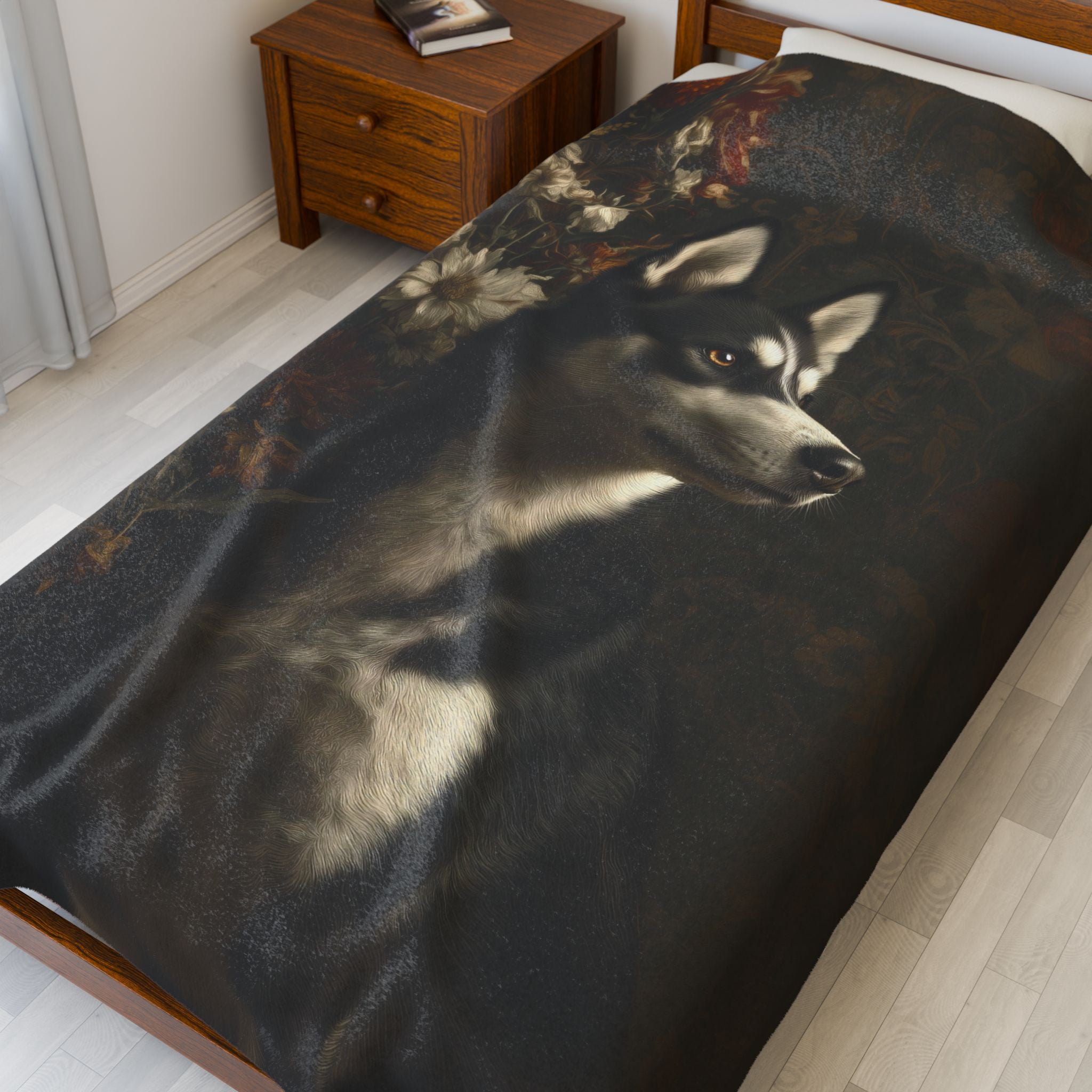 Botanical Siberian Husky Plush Blanket