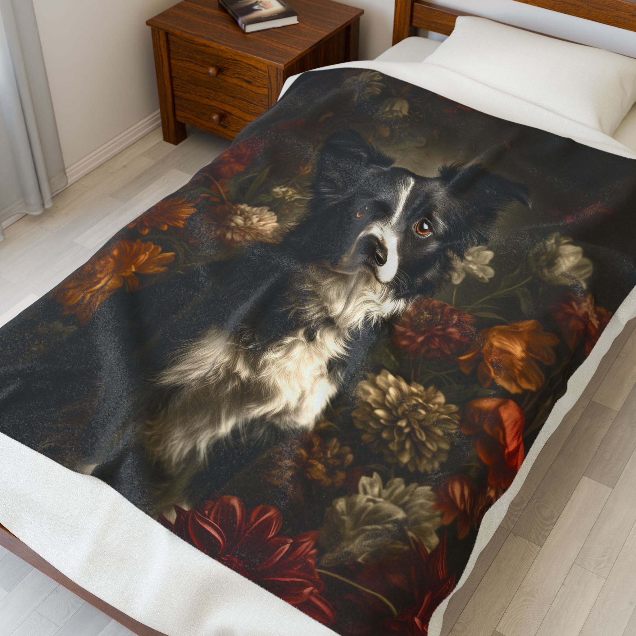Botanical Border Collie Plush Blanket