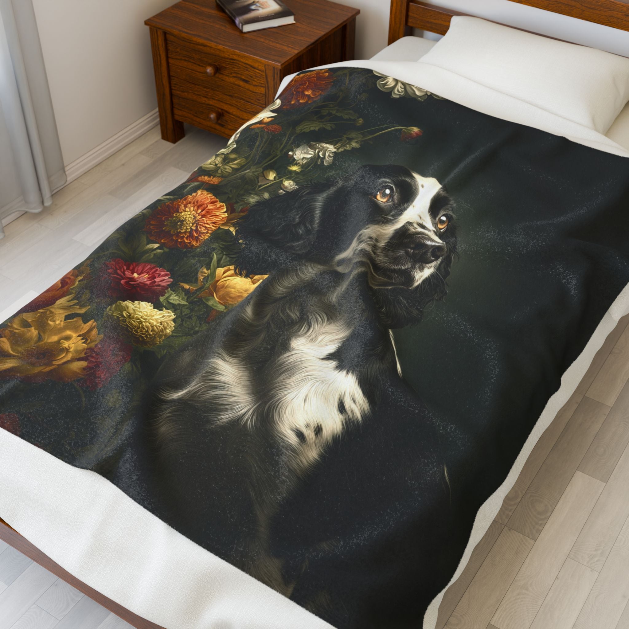 Botanical English Springer Spaniel Plush Blanket