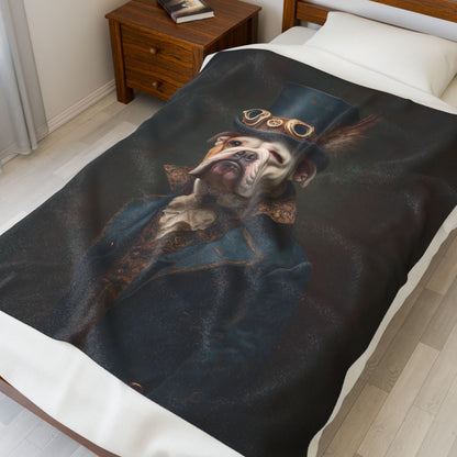 Steampunk Bulldog Plush Blanket