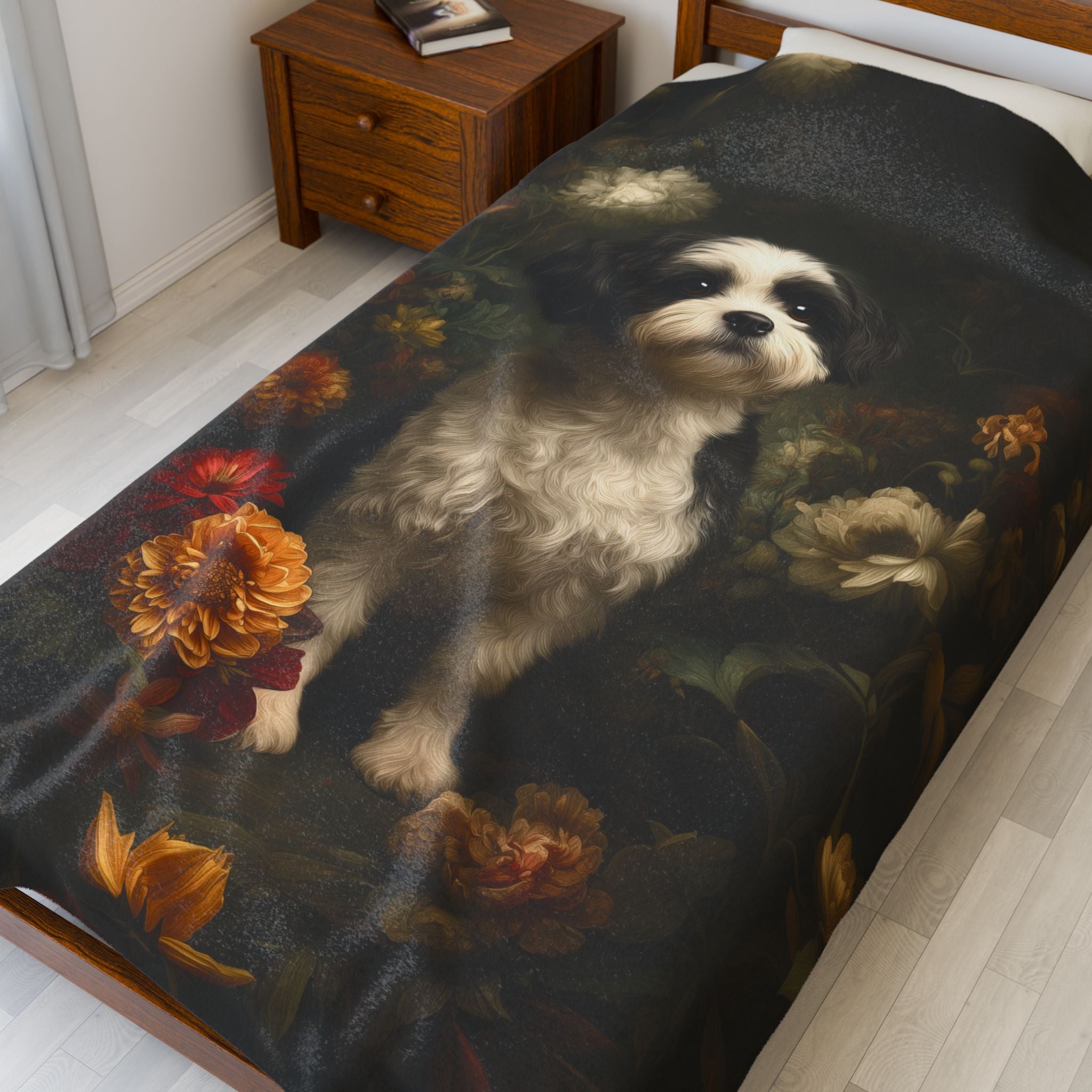 Botanical Shih Tzu Plush Blanket