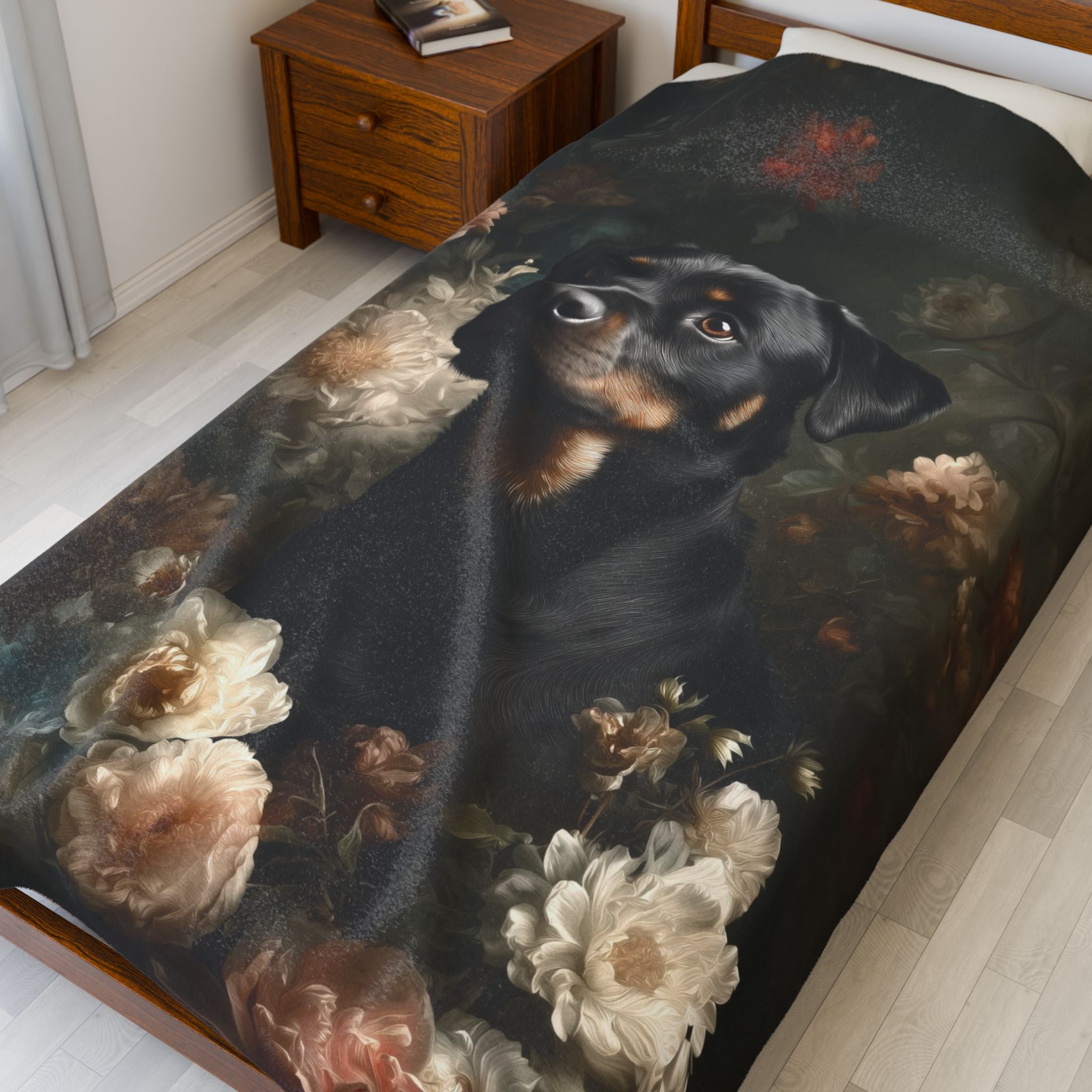 Botanical Rottweiler Plush Blanket