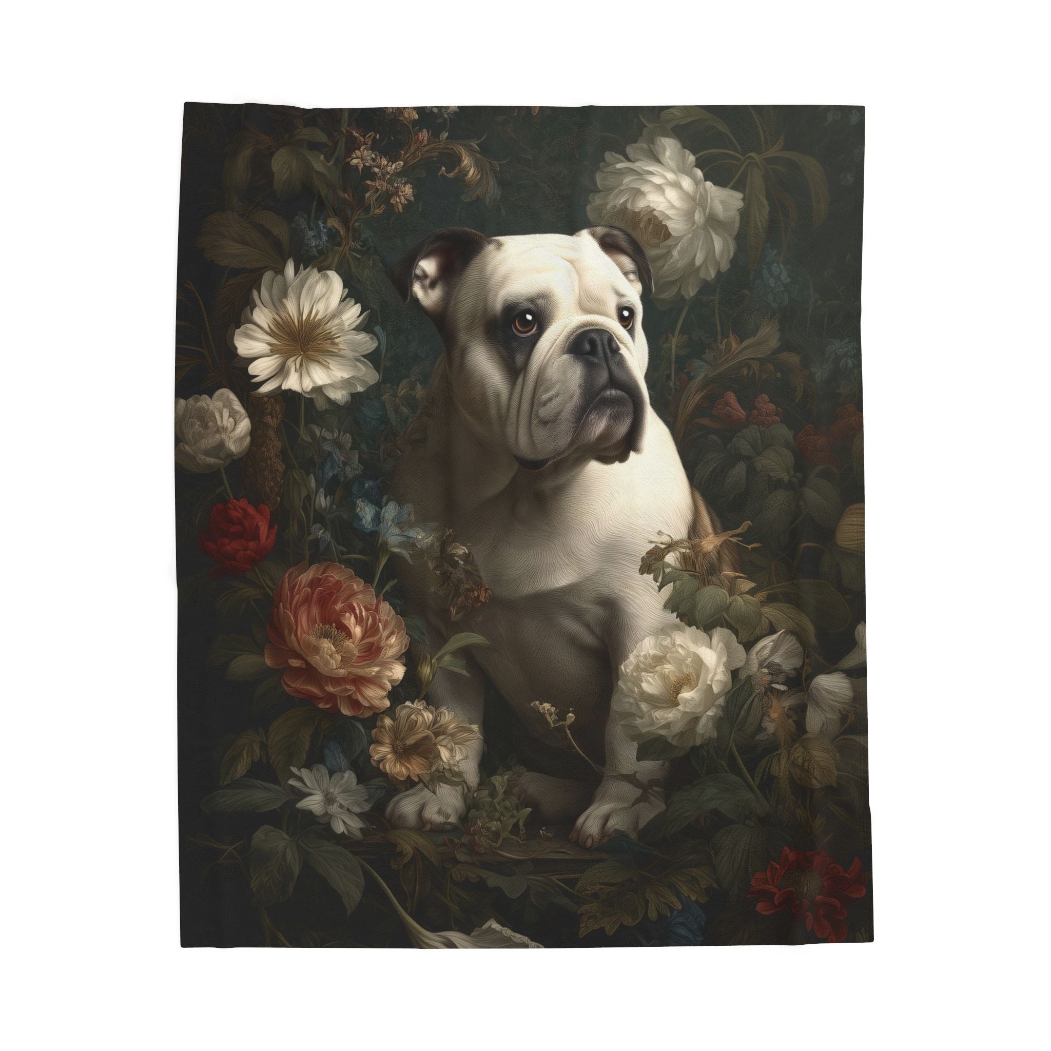 Botanical Bulldog Plush Blanket