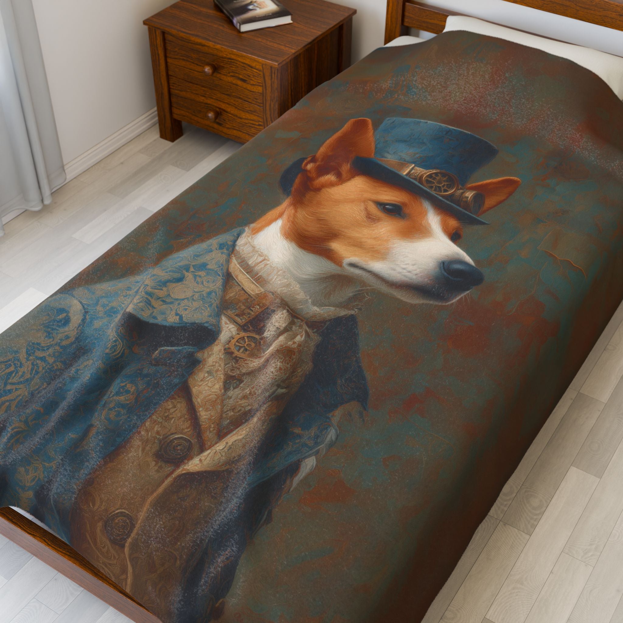 Steampunk Basenji Plush Blanket