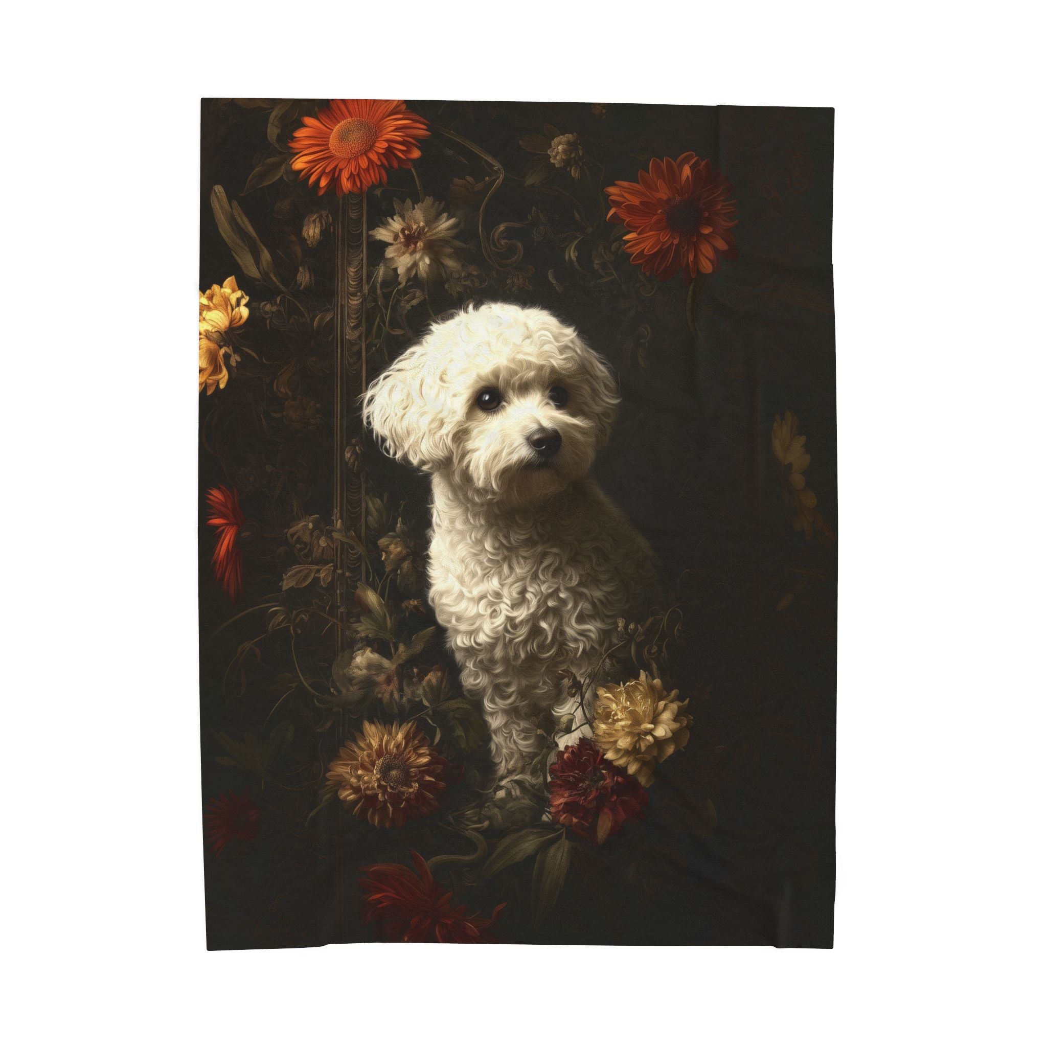 Botanical Bichon Frise Plush Blanket