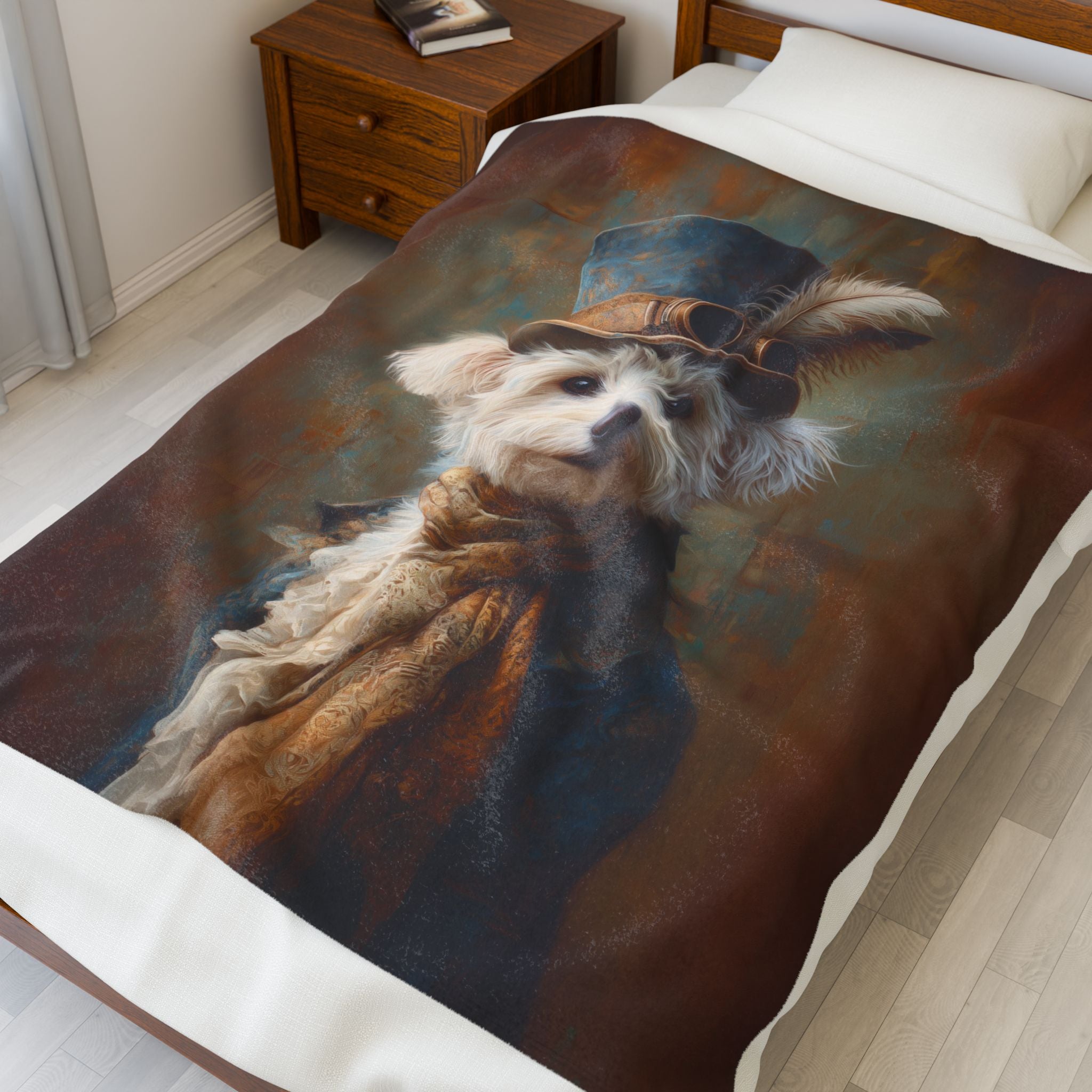 Steampunk Maltese Plush Blanket
