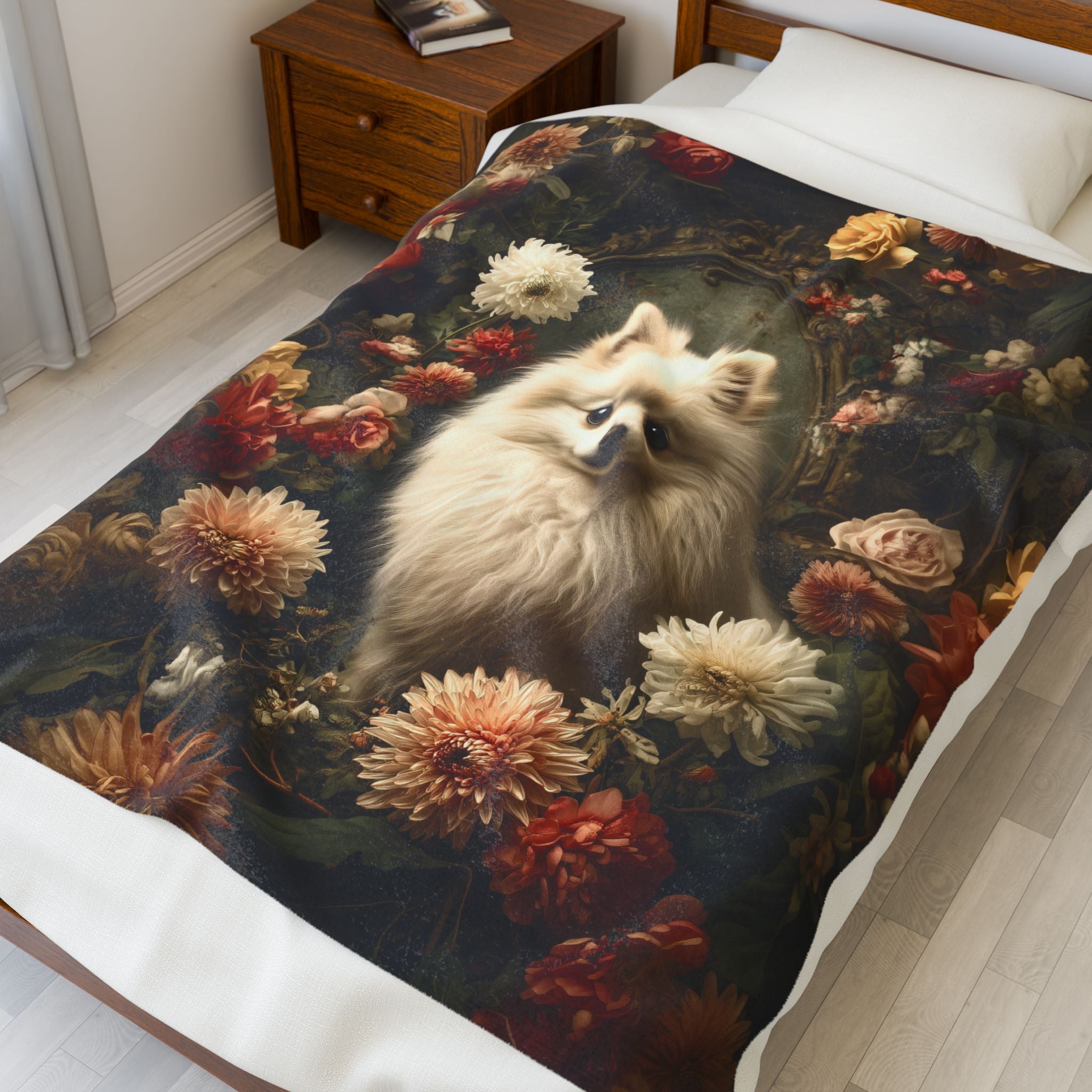 Botanical Pomeranian Plush Blanket