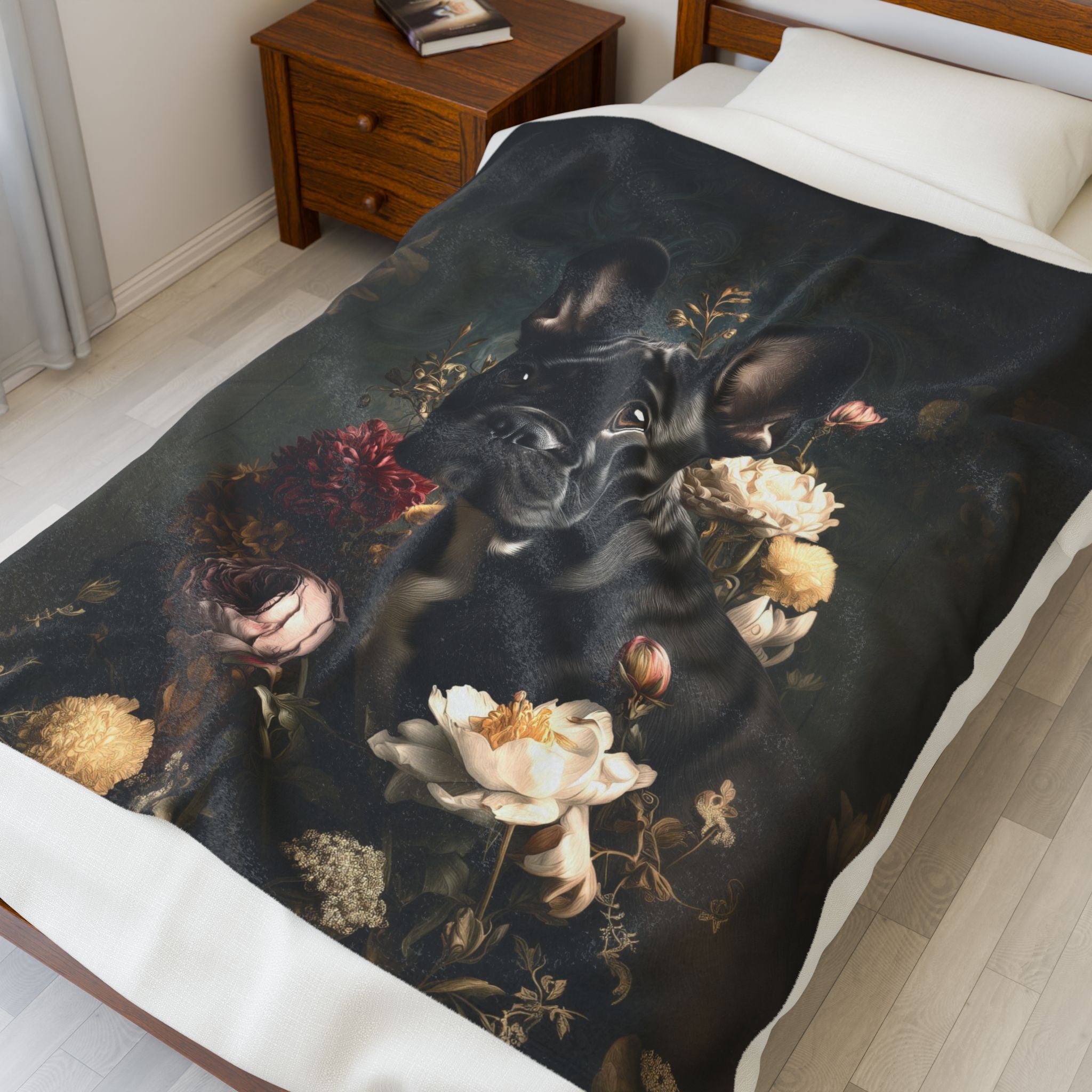 Botanical French Bulldog Plush Blanket