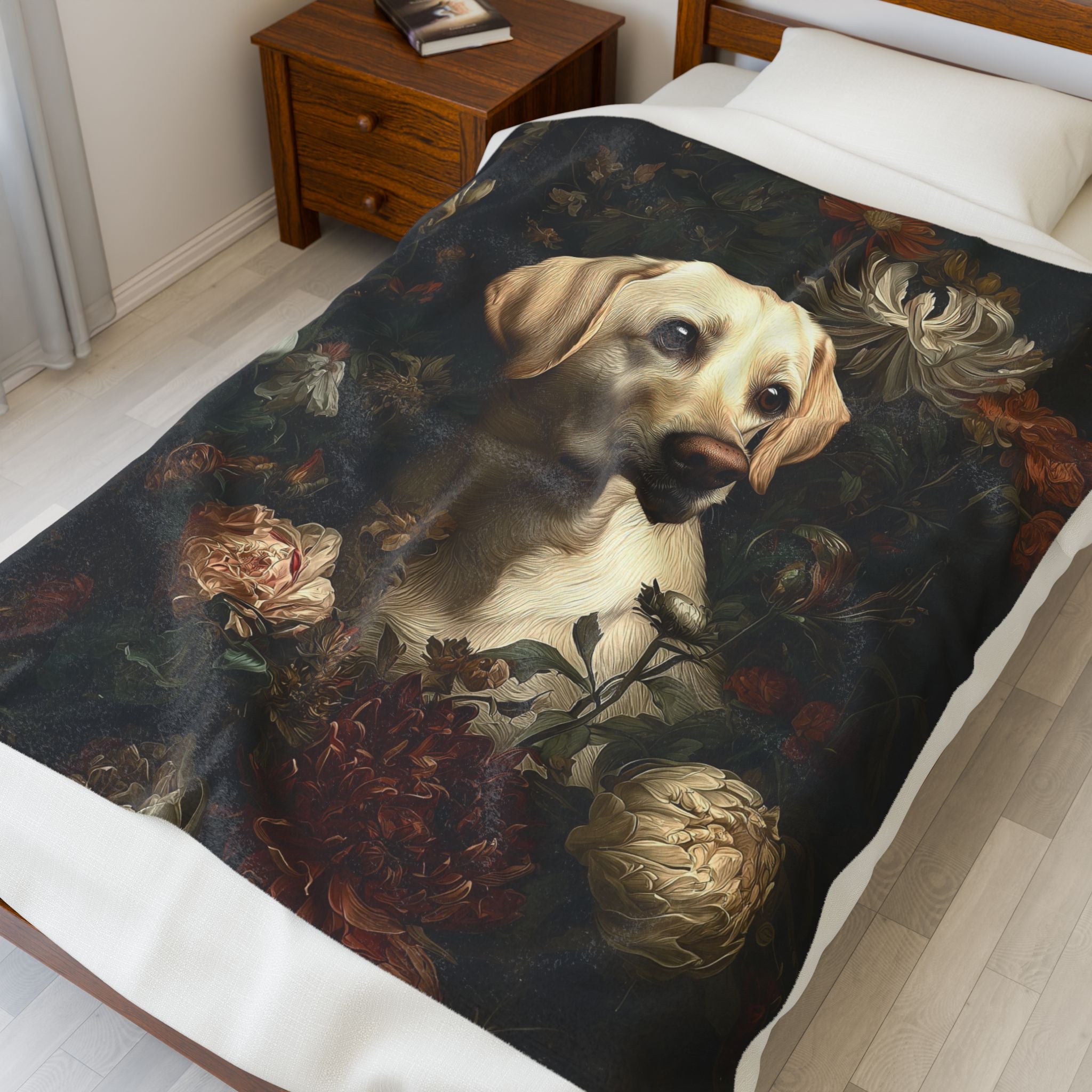 Botanical Labrador Retriever (Yellow) Plush Blanket