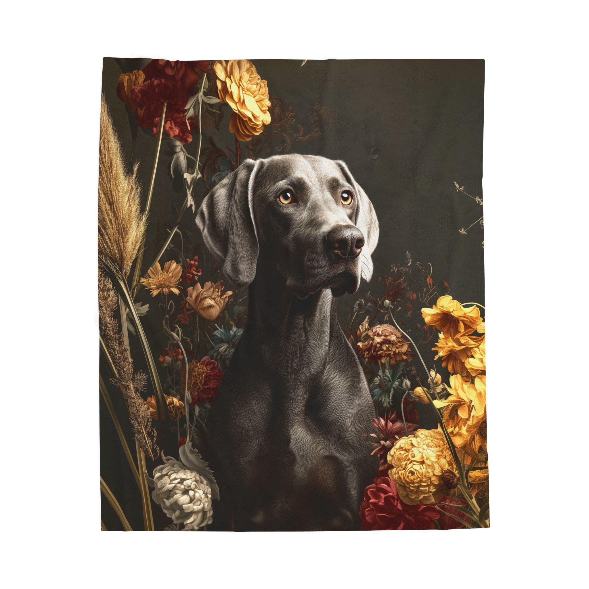 Botanical Weimaraner Plush Blanket