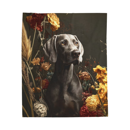 Botanical Weimaraner Plush Blanket