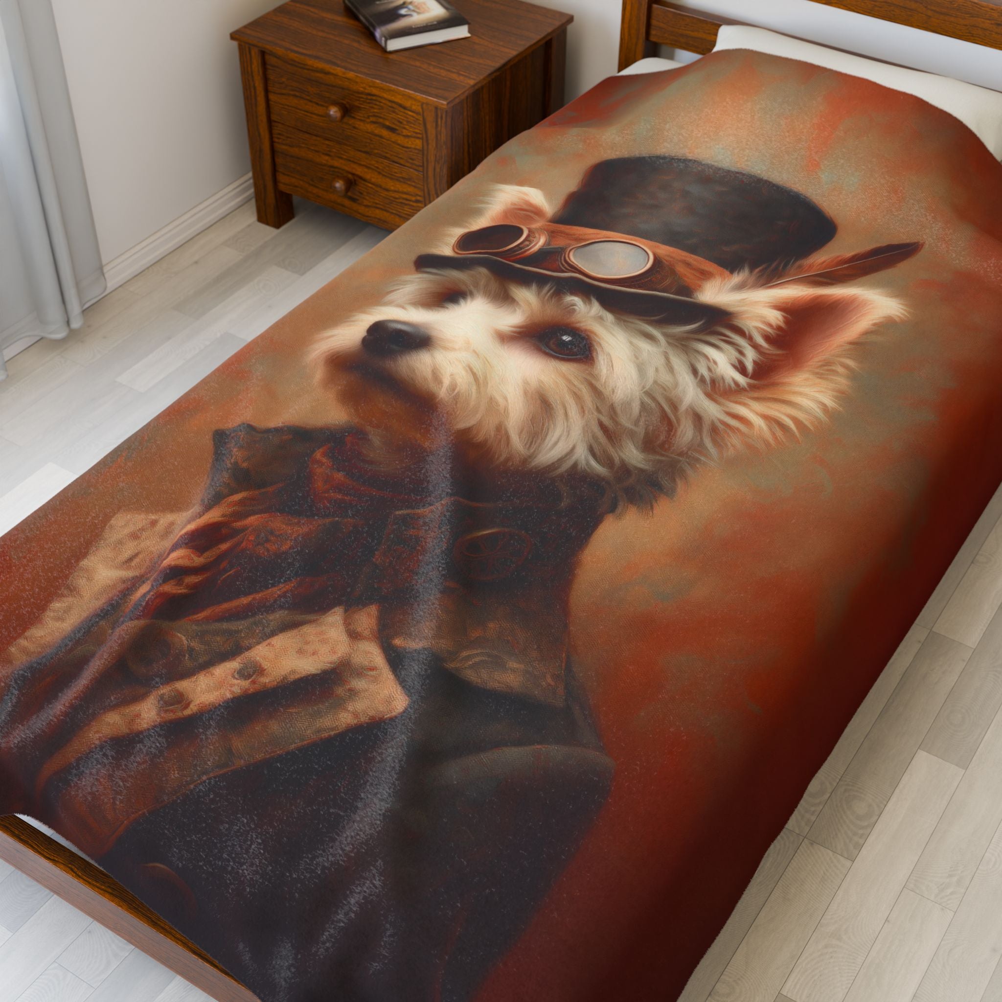 Steampunk Yorkshire Terrier Plush Blanket