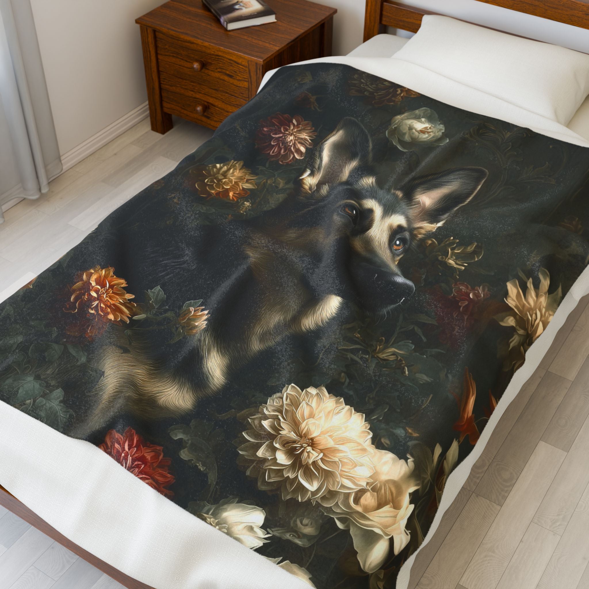 Botanical German Shepherd Plush Blanket
