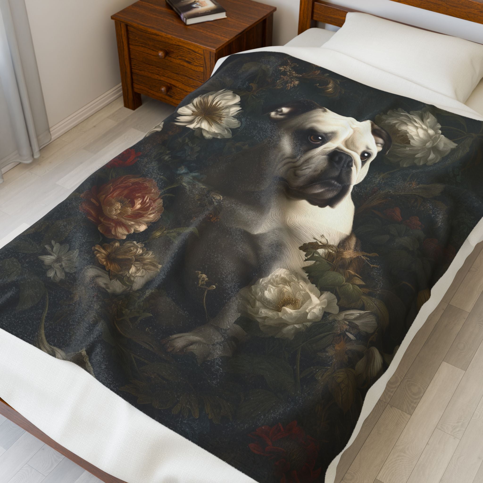 Botanical Bulldog Plush Blanket
