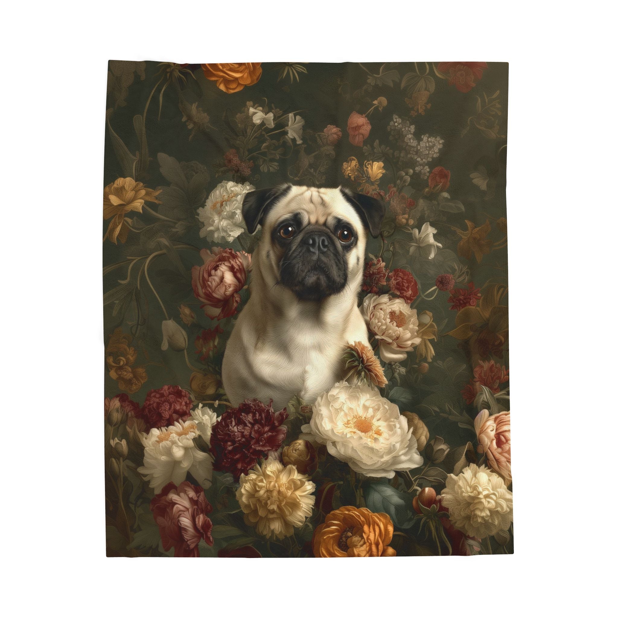 Botanical Pug Plush Blanket
