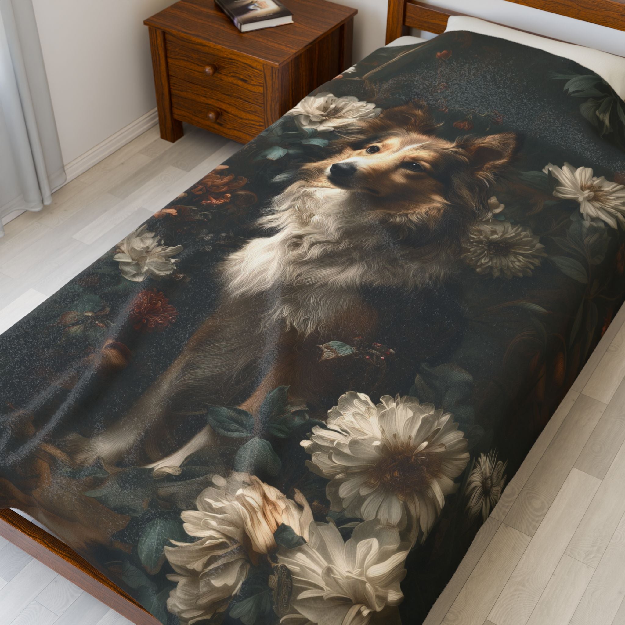 Botanical Shetland Sheepdog Plush Blanket