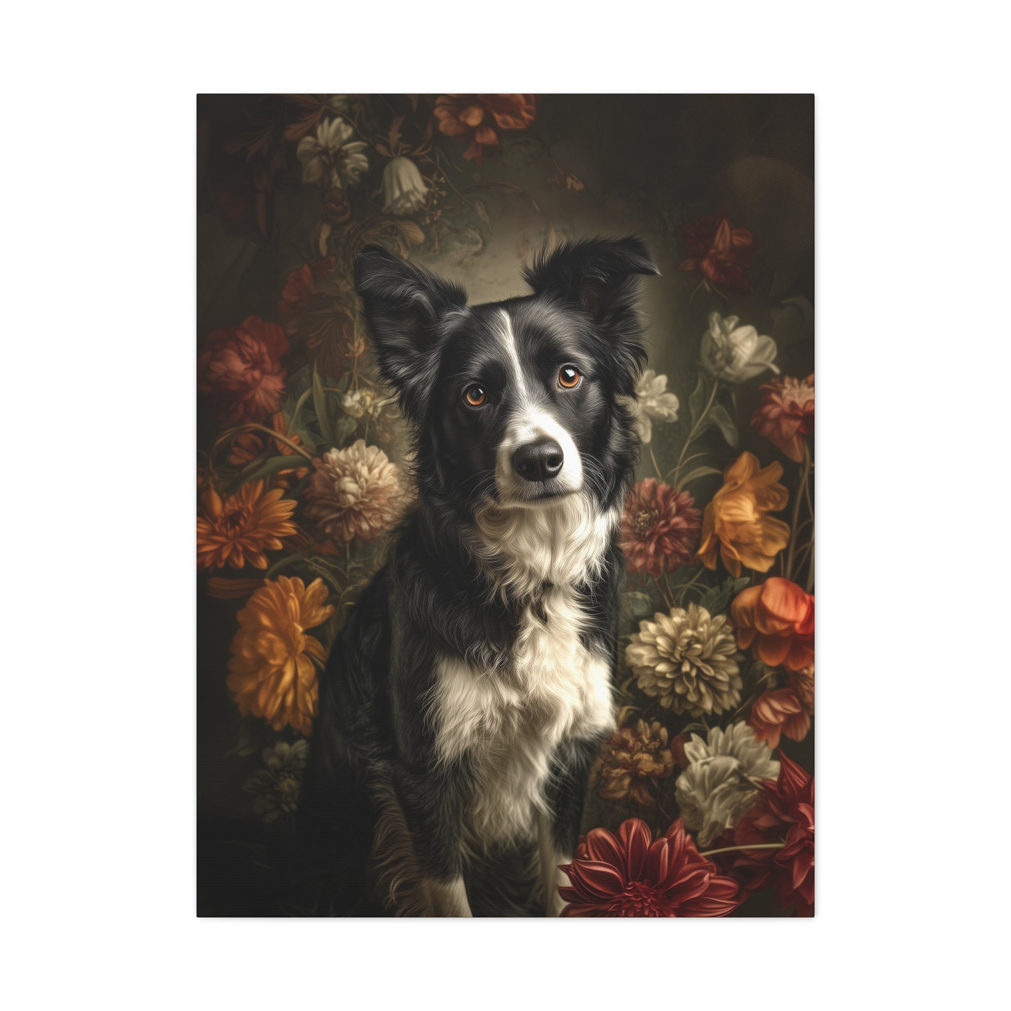 Botanical Border Collie Canvas Art