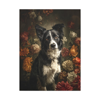 Botanical Border Collie Canvas Art