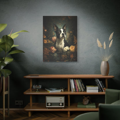Botanical Boston Terrier Canvas Art