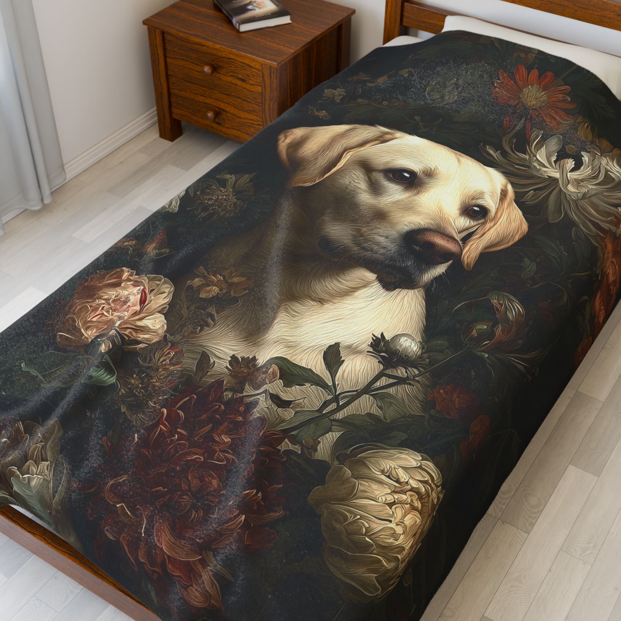 Botanical Labrador Retriever (Yellow) Plush Blanket