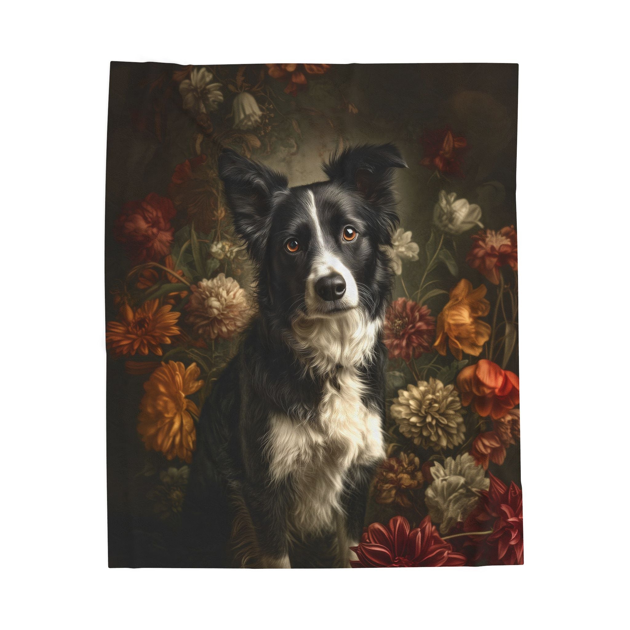 Botanical Border Collie Plush Blanket