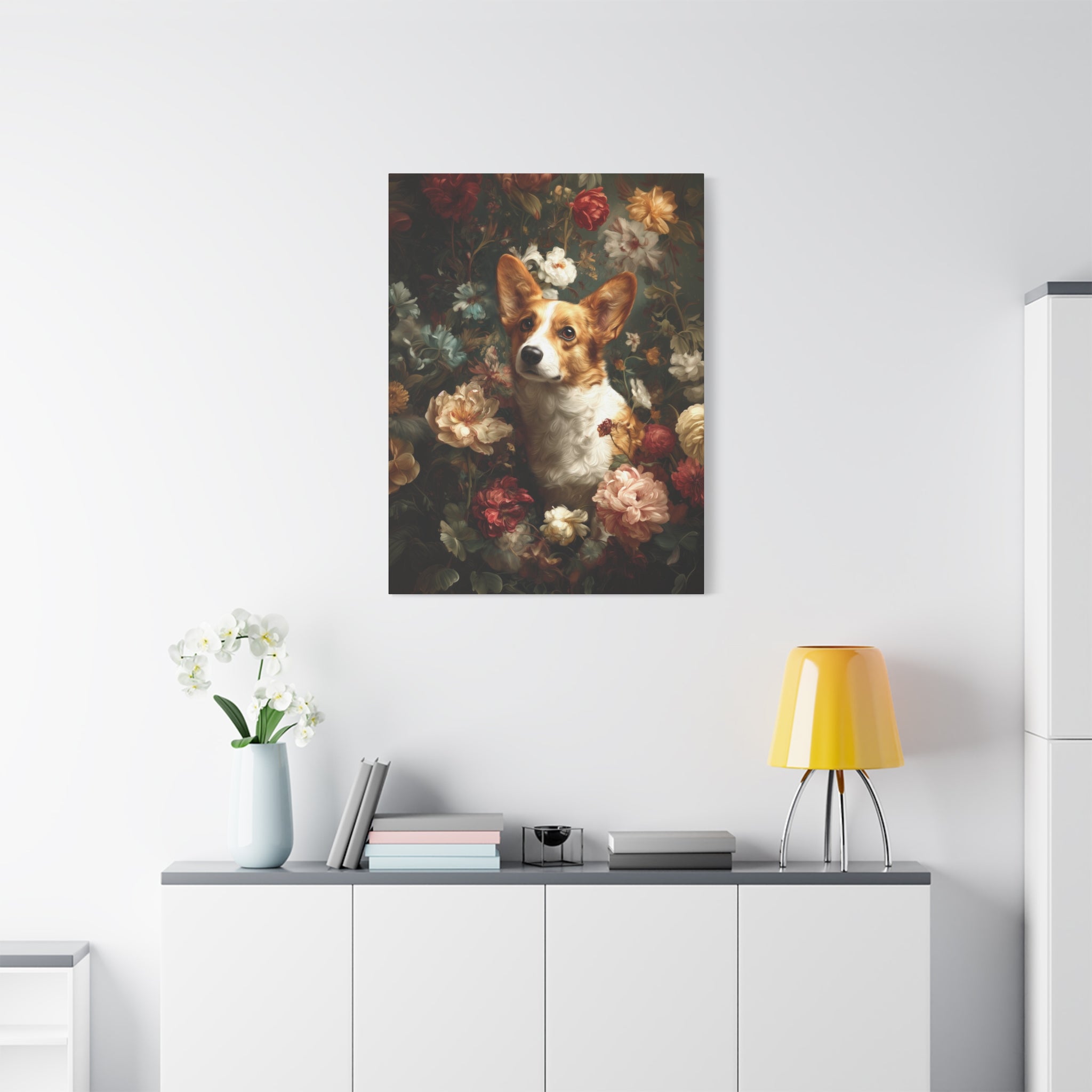 Botanical Corgi Canvas Art