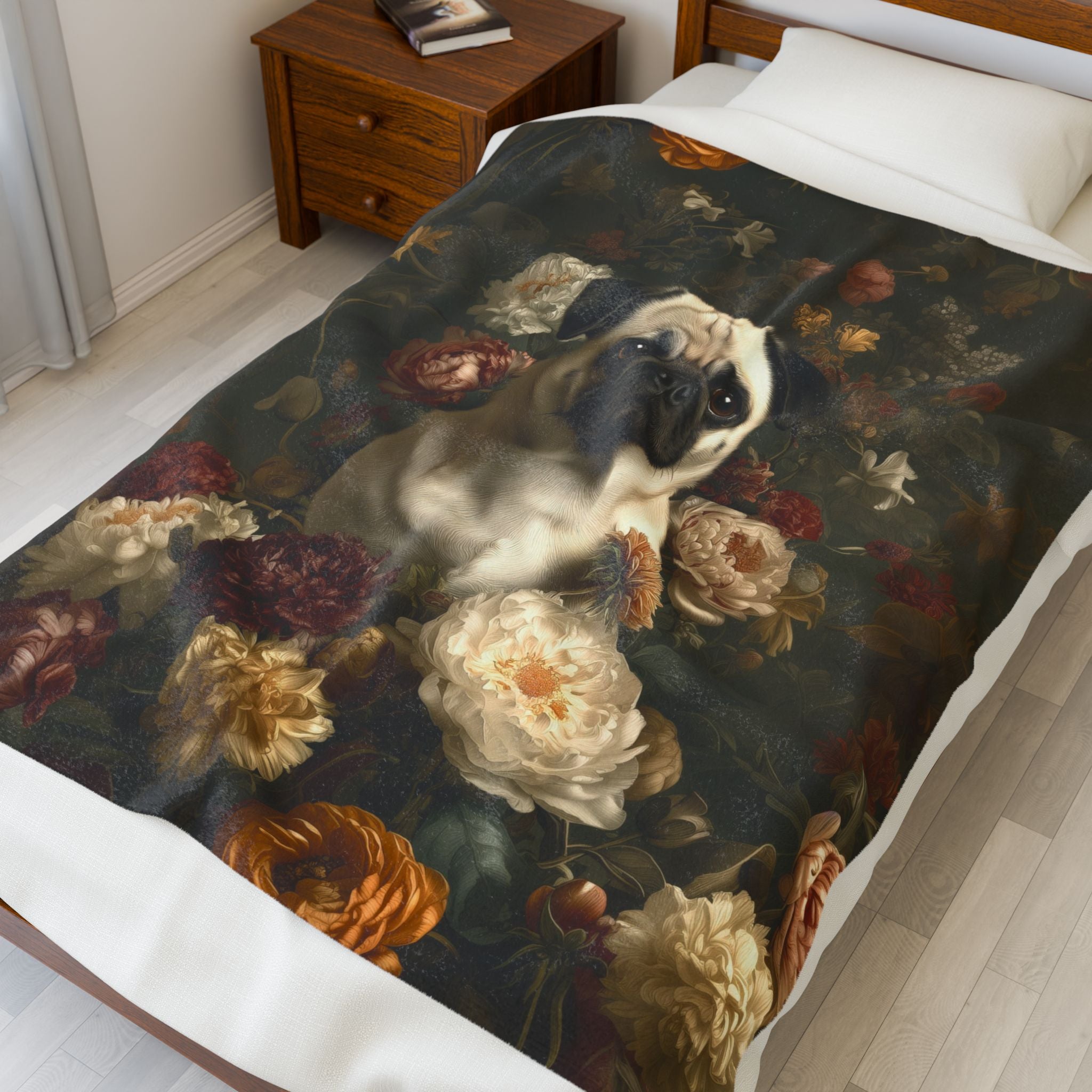 Botanical Pug Plush Blanket