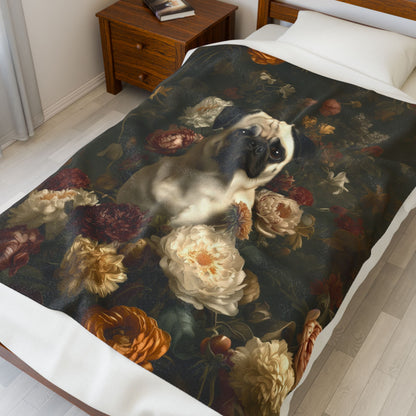 Botanical Pug Plush Blanket