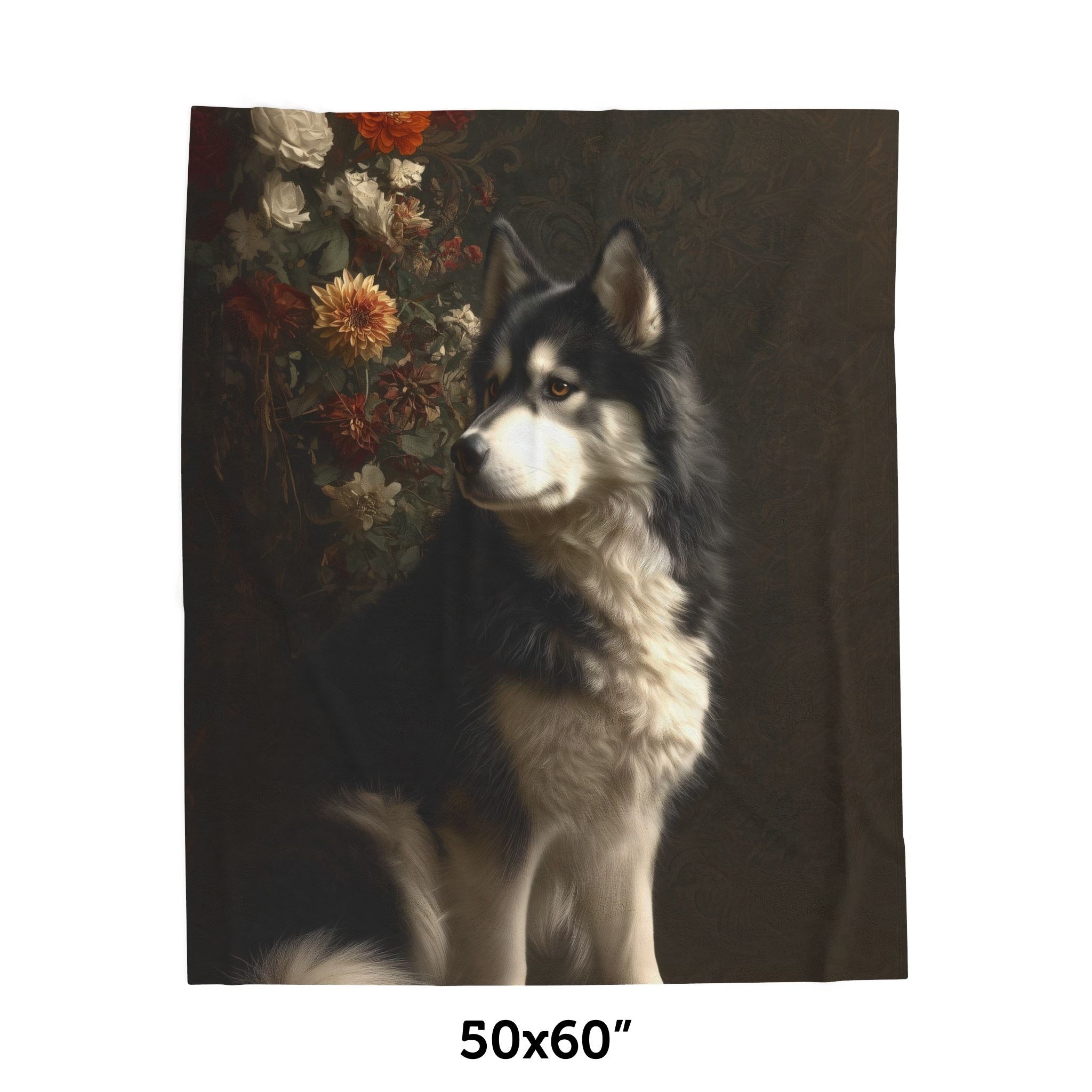 Botanical Alaskan Malamute Plush Blanket
