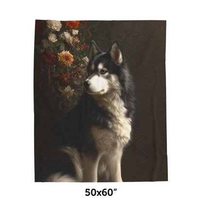 Botanical Alaskan Malamute Plush Blanket