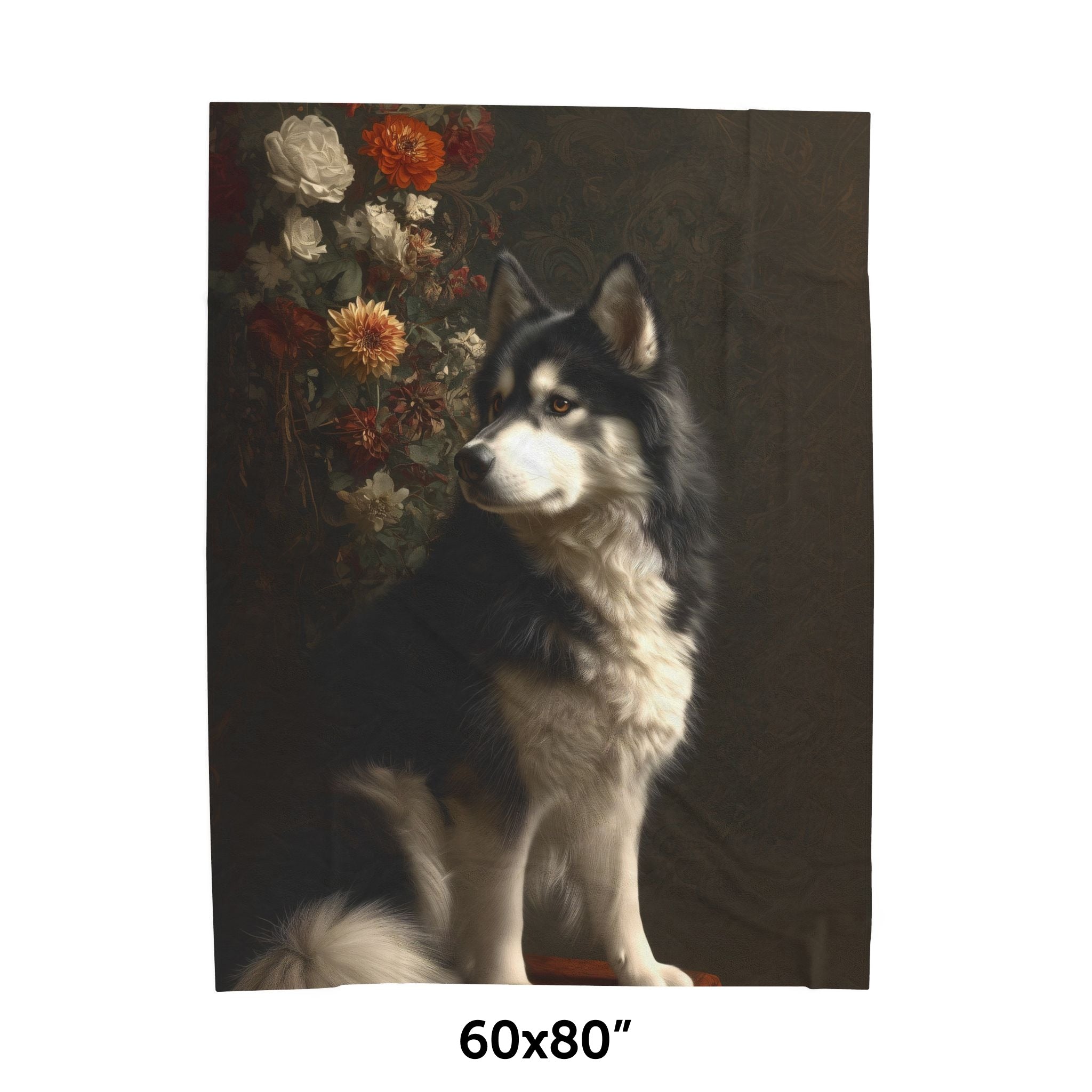 Botanical Alaskan Malamute Plush Blanket
