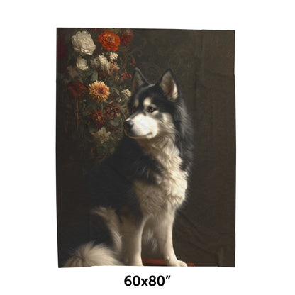 Botanical Alaskan Malamute Plush Blanket