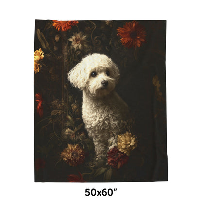 Botanical Bichon Frise Plush Blanket