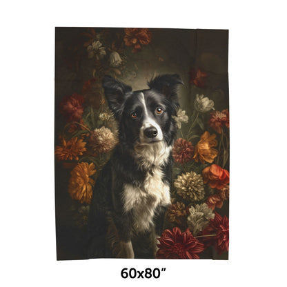 Botanical Border Collie Plush Blanket