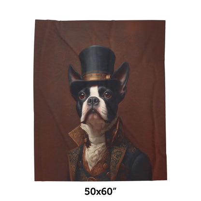 Steampunk Boston Terrier Plush Blanket