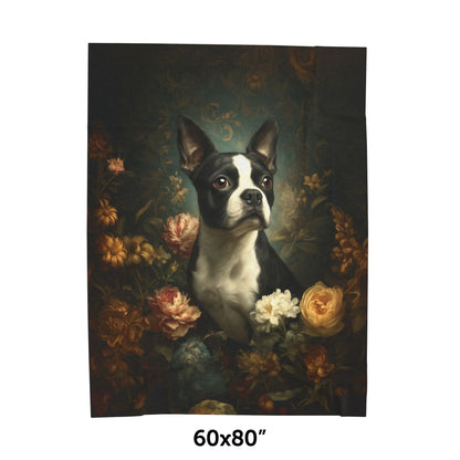Botanical Boston Terrier Plush Blanket