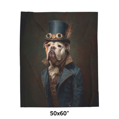 Steampunk Bulldog Plush Blanket