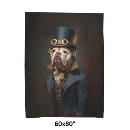 Steampunk Bulldog Plush Blanket