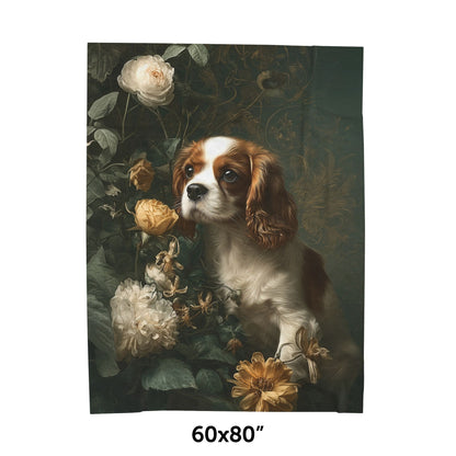 Botanical Cavalier King Charles Spaniel Plush Blanket
