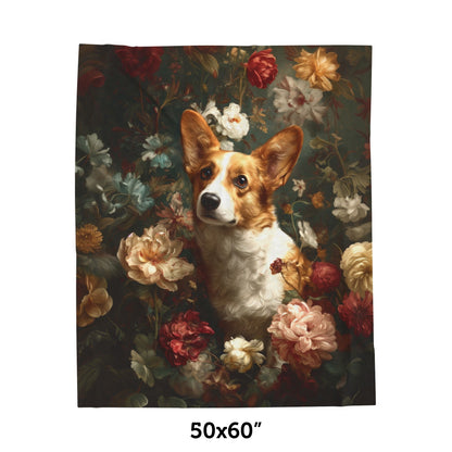 Botanical Corgi Plush Blanket